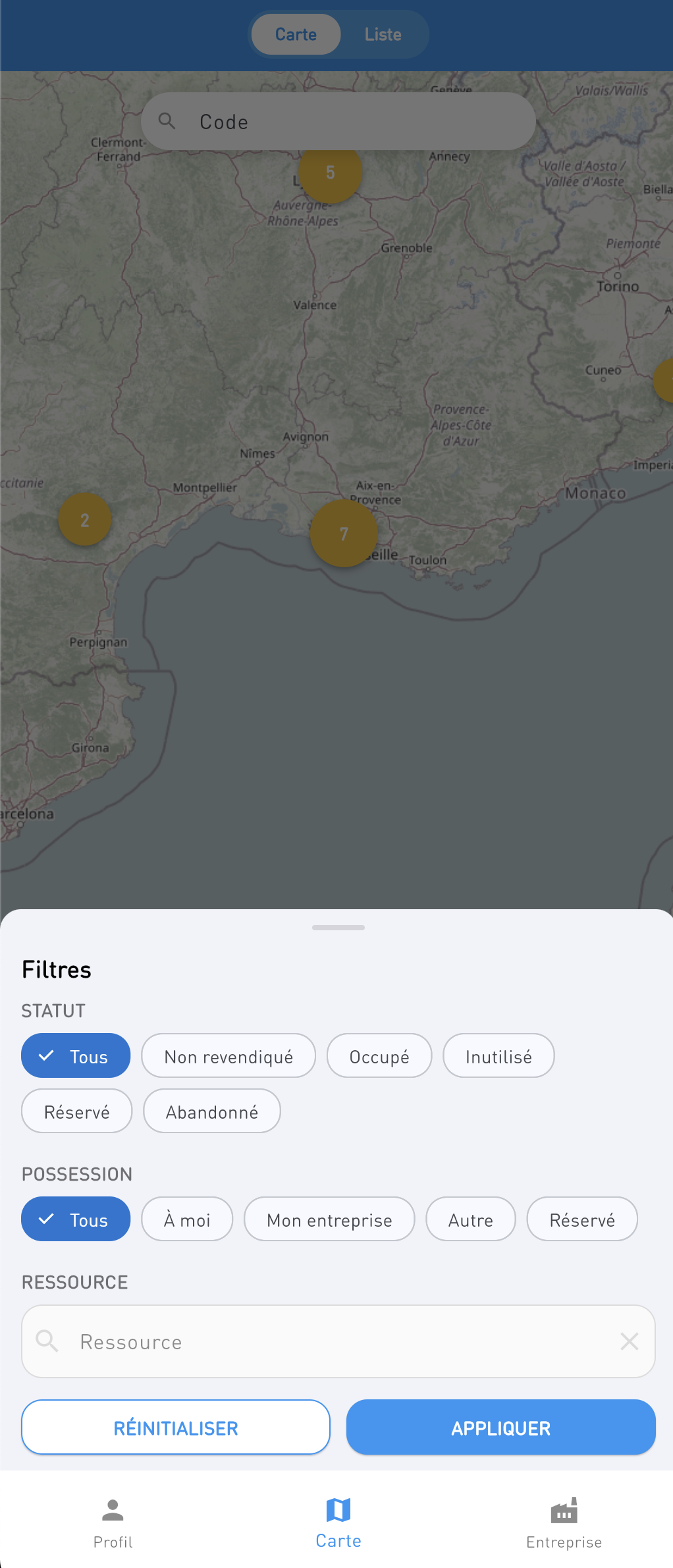 New filters on the Investycoon land map